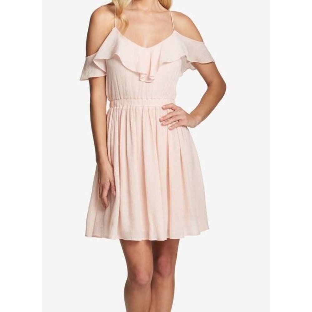 Guess A-Line Dress Pale Pink Ruffle Cold Shoulder